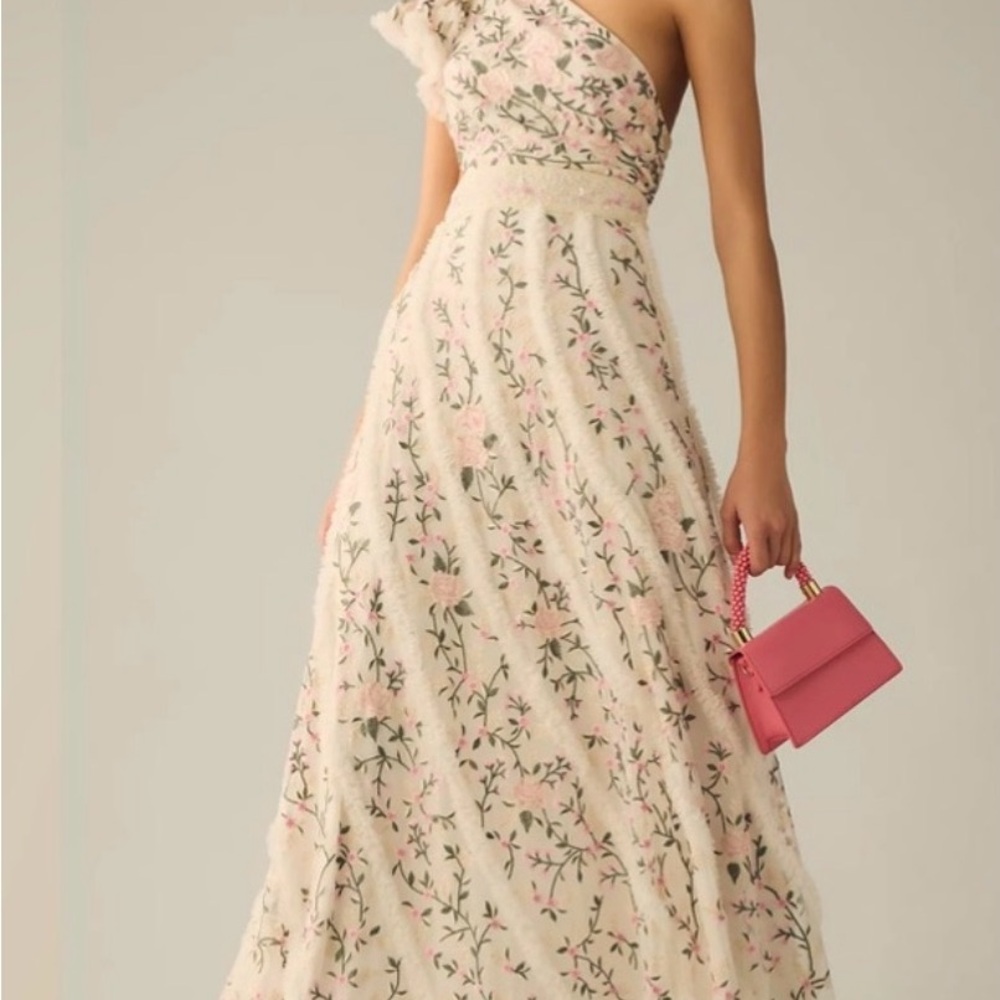 Mac Duggal Pink Floral One-Shoulder Dress